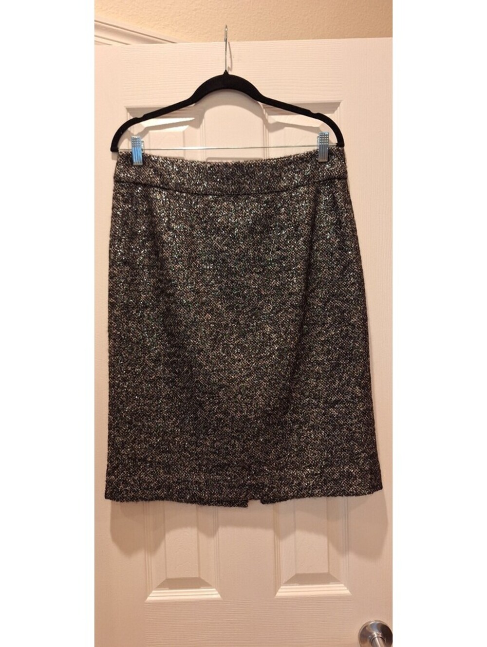 JCrew - Black/Gray/Silver Metallic Wool Tweed Midi Pencil Skirt - 10